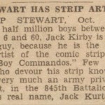 Article du journal local du 1er octobre 1943 : le dessinateur de « Boy Commandos » à Camp Stewart.