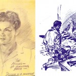 Portrait de Roz dessiné dans un trou de combat (10/44) + « Kneeling Soldier » (réalisé à l'intérieur d'un bunker allemand).