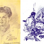 Portrait de Roz dessiné dans un trou de combat (10/44) + « Kneeling Soldier » (réalisé à l'intérieur d'un bunker allemand).