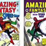 Couverture abandonnée d’Amazing Fantasy 15 de Ditko + la finale par Kirby.