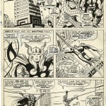 Planche originale de la page 8 de Fantastic Four 73. On remarque sur la case 2 que Jack a oublié de dessiner le sigle de l’araignée sur le torse du héros...