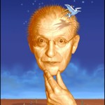 Photo de Jean Giraud par Peggy Siméonin. Retouche infographique par Caza pour les Stéréoscopages de Katia Martin-Maresco, en 2002.