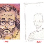 Caza auto-dessiné dans « Les Scènes de la vie de banlieue» en 1975 et autoportrait de l'artiste en 2007.