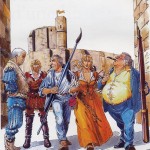 Affiche par François Dermaut pour l'exposition « Malefosse » représentant les héros de la série avec leurs créateurs.