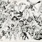 Un dessin de commande de John Buscema avec les héros Marvel.