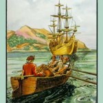 L'une des illustrations pour « L’Île au trésor » de la Bibliothèque du chocolat Aiglon.