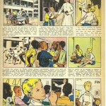 Une bande dessinée avec textes sous l'image due à René Follet dans Caravane, en 1962.