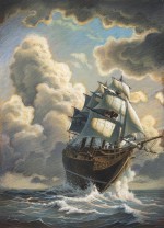 Recherche d'ambiance, en référence aux peintures marines d'époque.