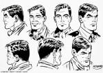 Planche de recherches sur le visage de Michel Tanguy par Matthieu Durand.