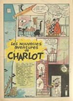 Première page des nouvelles aventures de Charlot illustrées par Forest : « Charlot a de la chance », en 1955.