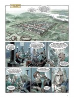 Reconstitution du camp Castra Vetera I, érigé en 13 av. J.-C. par le général romain  Drusus au confluent de la Lippe et du Rhin.  Planche 3 du tome 3 (Dargaud - 2011)