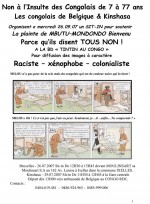 Exemple de tract contre « Tintin au Congo » distribué par les manifestants à Bruxelles.