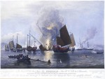 Destruction de jonques chinoises dans la baie d'Anson (Australie) - Peinture d'Edward Duncan (1843)