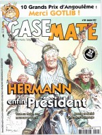 Hermann, président ! Couverture de Casemate n°99 (janvier 2017) reprenant un dessin hommage de Boucq réalisé en janvier 2016