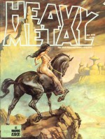 Une couverture kitch de Heavy Metal (V.1 n° 10, 1978), avec « des filles de calendrier sur des chevaux », selon l’expression de Dionnet.