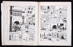 Les deux exemplaires annotés par Hergé en 1948 pour la publication en strips dans des journaux scandinaves. L’exemplaire n° 1 jette les bases du recadrage. L’exemplaire n° 2 met en place les grisés.