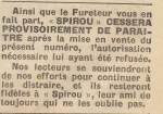 L'avis d'interdiction paru dans Spirou n° 35 en septembre 1943