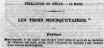 Bandeau extrait du journal "Le Siècle" daté du 14 mars 1844 et annonçant le début du feuilleton à ses lecteurs.
