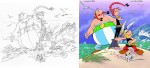 Crayonné de la couverture et visuel définitif (Astérix® - Obélix® - Idéfix® / © 2019 Les Éditions Albert René)