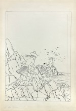 Dessin à l'encre de Chine pour la couverture « grande image » de l'album noir et blanc, publiée en 1942 et qui sera ensuite utilisée de 1943 à 1965 pour l'édition couleur. Dessin vendu  en 2014 chez Artcurial pour 1 011 200 €.