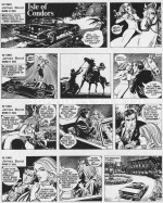 "Isle of Condors" (strips introductifs - 1972) : une cavalière nue (Thyrza Holt) prétend avoir été emprisonnée et droguée par un couple, les Gallew.