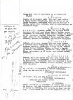 Première page du jugement du 30 juin 1955 expliquant que, selon ce document d'époque fourni par Bernard Joubert et Frank Evrard, que Gal a été condamné pour ses bandes dessinées publiés dans la collection C'est un grand roman noir dessiné : problème, pour la justice, il se prénommait Alfred, pas Georges. Un mystère à résoudre !