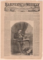 William Howard Russel, évoqué dans une page du journal Harper's Weekly en 1861.