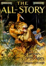 Couverture pour « Tarzan of the Apes »  par Edgar Rice Burroughs, histoire complète parue dans The All-Story Magazine (octobre 1912).