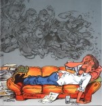 Dessin de François Walthéry pour  « Le Livre d'or de Raoul Cauvin » de Kris De Saeger, chez Arboris (1995).