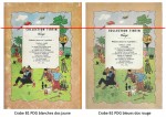 À gauche le B1 unique aux pages de garde blanches. À droite le B1 normal. Le trait rouge montre la différence de centrage.