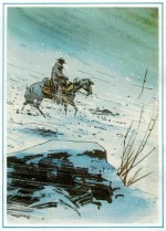 Dessin pour page de titre de l'album « Trois salopards dans la neige » chez Dargaud, en 1978.