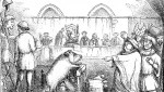 Une truie et ses six porcelets, jugés coupables du meurtre d'un enfant en 1457. • © « The Book of Days : A Miscellany of Popular Antiquity ».