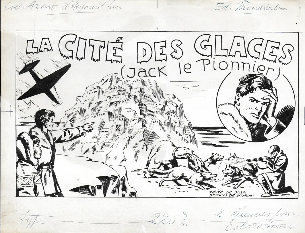 Original de la couverture de « La Cité perdue » - avec son titre d'origine « La Cité des glaces » -, collection Aventuriers d'aujourd'hui (1950).