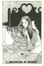 Dans les années 1970, Floc'h dessine son amie de l'époque, lisant « L'Enigme de l'Atlantide »...