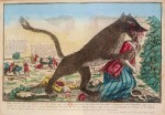 « Représentation de la Bête furieuse que l'on suppose être une hyène » (estampe coloriée, BnF, recueil Magné de Marolles, vers 1765).