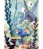 Dessin de M. Moallic pour « Comment on s'enrhume à la mer... en douze images » (Laboratoires Le Brun, 1958).