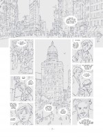 Making-of de la planche 9 (croquis, encrage, aplats et lumières).