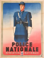 « Police nationale Révolution nationale » : affiche de propagande pour le recrutement de la Police nationale dans le cadre de la Révolution nationale du régime de Vichy (1941-1942).