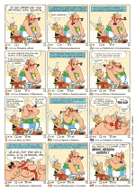 L'interview d'Astérix et Obélix (planche gag - Hachette et Albert-René, 2025).