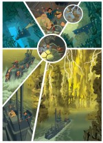 Le dessin inventif tant dans la construction géométrique des planches que dans la création des décors d’Étienne Jung.