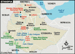 Carte de l'Ethiopie et de ses parcs nationaux (Sources : busaroundglobe.com).